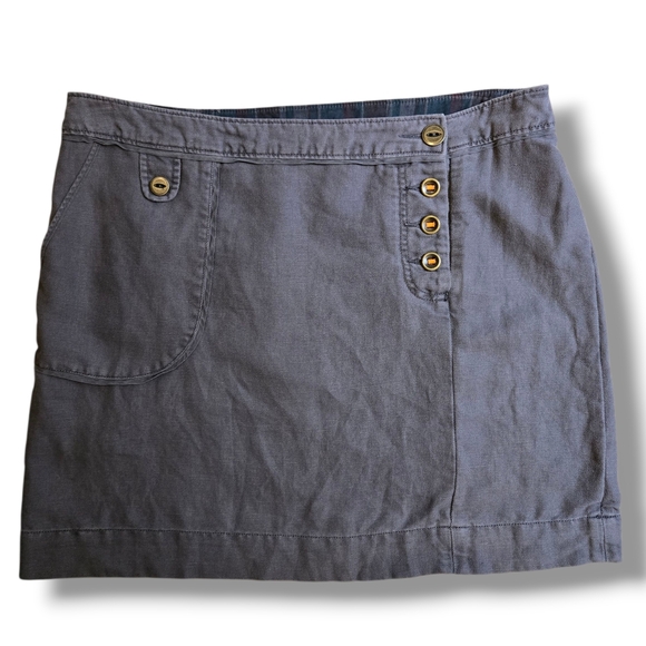 ANTHROPOLOGIE Maeve Y2k Mini Skirt Sz 12 Linen Fairy Gunge Button Front Grey - Picture 1 of 9